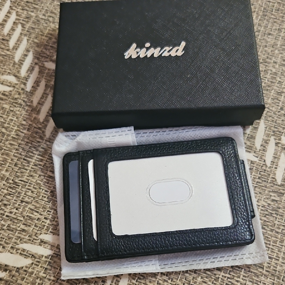 Kinzd Black Leather Money Clip Card Holder RDIF Blocking Wallet